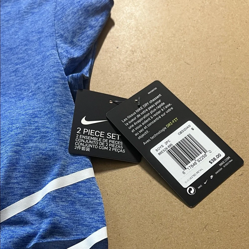 Nike Blue Heather Short Sleeve Tee with White & Navy Swoosh Shorts - Picture 5 of 6